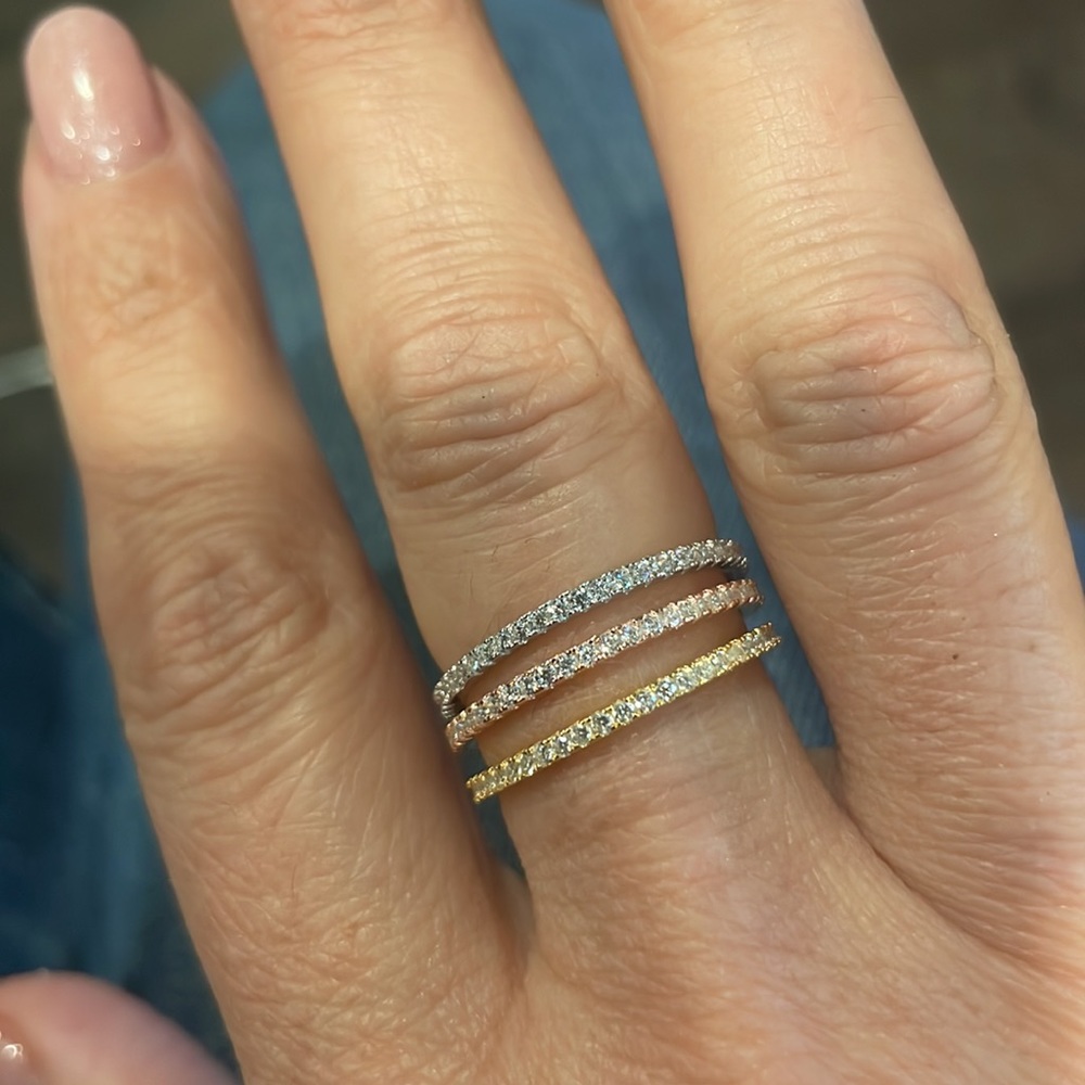 CZ diamond eternity band+Diamond wedding band Gold+Silver+Rose Gold+Thin - Picture 3 of 9